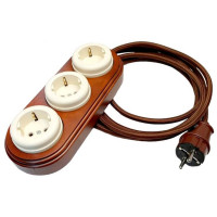 Ретро удлинитель WOOden 3 мест. 3 метра, темный дуб/слон.кость, Interior Electric УДЛКИЭ-3*1.5/3/MIX