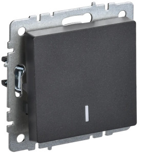 Выключатель 1 кл. проходной с подсветкой, Черный, Brite IEK BR-V12-1-10-K02