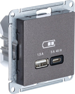 Розетка USB для быстрой зарядки, тип A+C 45Вт, Мокко, AtlasDesign SE ATN000629