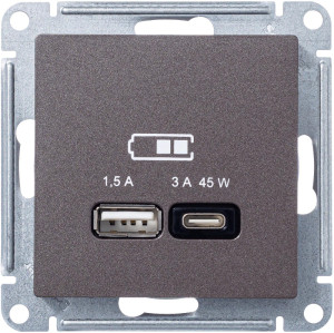 Розетка USB для быстрой зарядки, тип A+C 45Вт, Мокко, AtlasDesign SE ATN000629