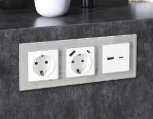 Рамка 2 местная стекло органическое, Серебро, ALFA Platos Ambrella Volt AF330402