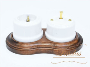 Выключатель керамика тумблерный 1 кл. проходной, Белый с латунной ручкой, Lindas 34510-G