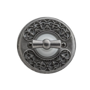 Выключатель фарфоровый поворотный на 4 положения, Состаренное серебро/Белый, Salvador OP21DN.WT