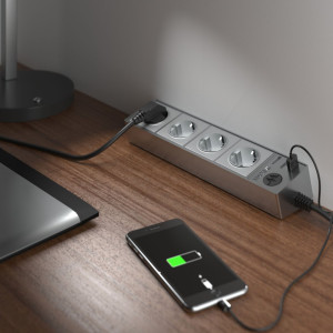 Удлинитель 4 местный с З/К + USB, 1.7 метра, Серебряный/серебряный рифленый, Werkel W6514945