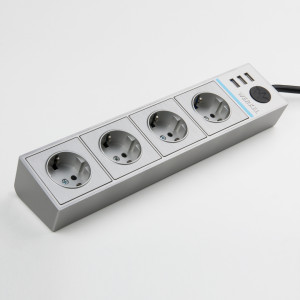 Удлинитель 4 местный с З/К + USB, 1.7 метра, Серебряный/серебряный рифленый, Werkel W6514945