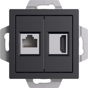 Розетка двойная HDMI+RJ45 Cat. 5e, Карбон, AtlasDesign SE ATN001082