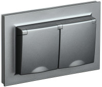 Розетка 2-я c З/К с крышкой, влагозащищенная IP44, Сталь, Brite IEK BR-R26-16-44-K46-F