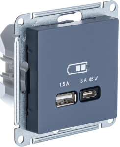 Розетка USB для быстрой зарядки, тип A+C 45Вт, Грифель, AtlasDesign SE ATN000729