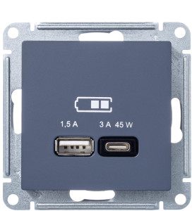 Розетка USB для быстрой зарядки, тип A+C 45Вт, Грифель, AtlasDesign SE ATN000729