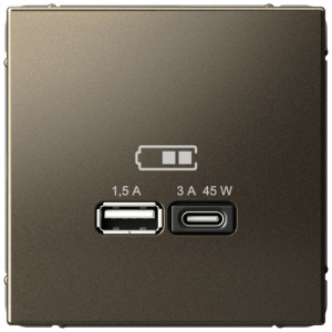 Розетка USB для быстрой зарядки, тип A+C 45Вт, Мокко, ArtGallery SE GAL000629