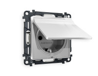 Розетка с З/К с крышкой и шторками, герметичная IP44, Серебро глянец, ALFA Quant Ambrella Volt MA408010