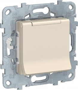 Розетка с З/К с шторками с крышкой, Бежевый, Unica New Schneider NU503744TA