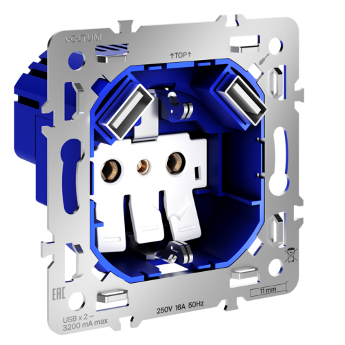 Механизм розетки с З/К и шторками 16А, с USB A+A, S70 Voltum VLS0404M
