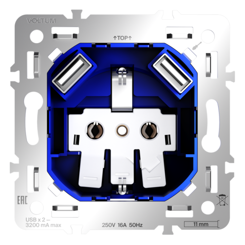 Механизм розетки с З/К и шторками 16А, с USB A+A, S70 Voltum VLS0404M