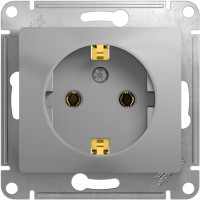 Розетка 1 местная с З/К и шторкой 16А 250В, Алюминий, Glossa SE GSL000345