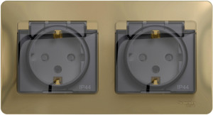 Розетка 2 местная с З/К, крышкой и шторкой IP44, Титан, Glossa SE GSL000447