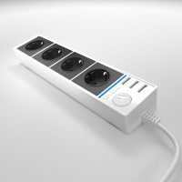 Удлинитель 4 местный с З/К + USB, 1.7 метра, Белый/черный, Werkel W6514939
