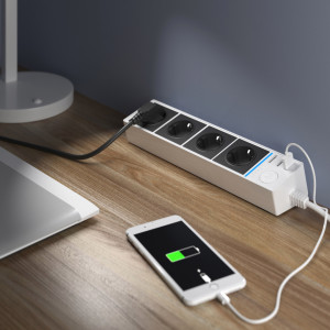 Удлинитель 4 местный с З/К + USB, 1.7 метра, Белый/черный, Werkel W6514939