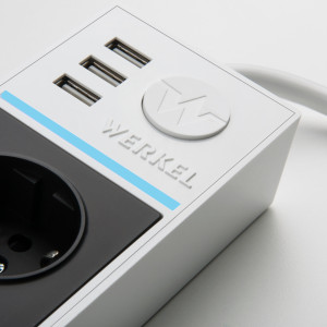 Удлинитель 4 местный с З/К + USB, 1.7 метра, Белый/черный, Werkel W6514939