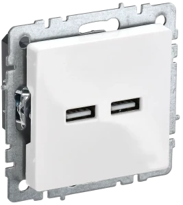 Розетка USB для зарядки, тип А+А 3,1А, Белый, Brite IEK BR-U21-D31-K01
