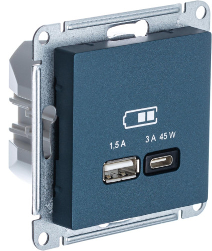 Розетка USB для быстрой зарядки, тип A+C 45Вт, Изумруд, AtlasDesign SE ATN000829