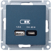 Розетка USB для быстрой зарядки, тип A+C 45Вт, Изумруд, AtlasDesign SE ATN000829