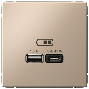 Розетка USB для быстрой зарядки, тип A+C 45Вт, Песочный, ArtGallery SE GAL001229