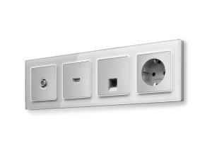 Рамка 4 местная стекло органическое, Серебро, ALFA Platos Ambrella Volt AF330404