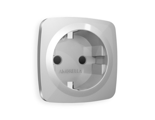 Лицевая панель розетки с З/К с шторками, Серебро глянец, OMEGA Quant Ambrella Volt OP4070