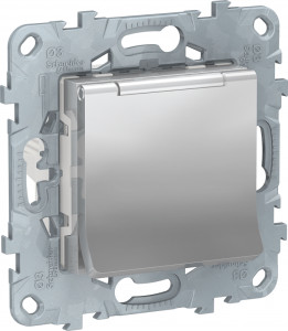 Розетка с З/К с шторками с крышкой, Алюминий, Unica New Schneider NU503730TA