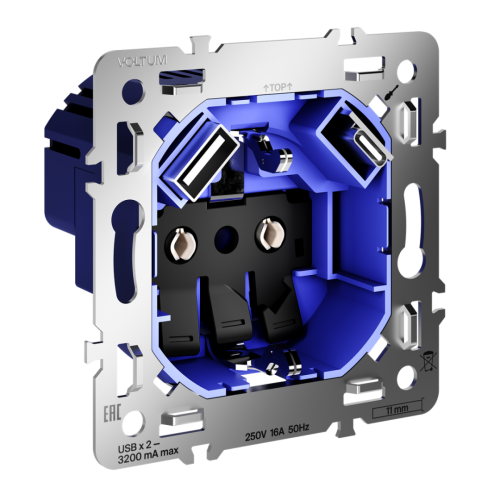 Механизм розетки с З/К и шторками 16А, с USB A+C, S70 Voltum VLS0405M