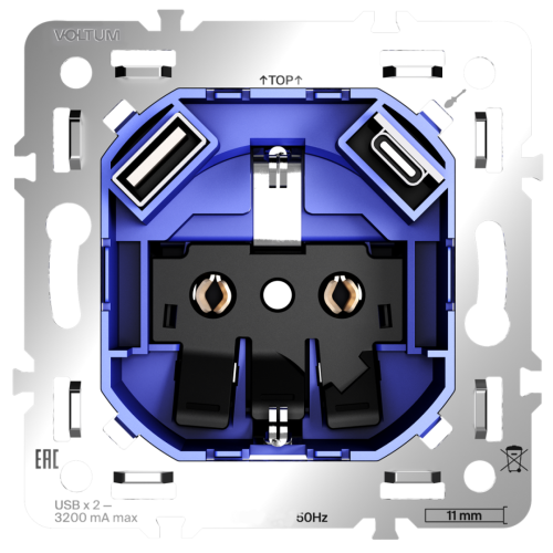 Механизм розетки с З/К и шторками 16А, с USB A+C, S70 Voltum VLS0405M