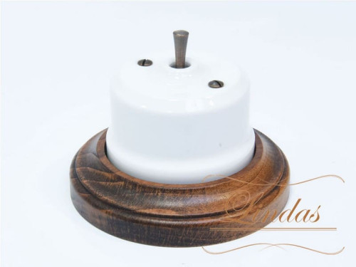 Выключатель керамика тумблерный 1 кл. перекрестный, белый с медной ручкой Lindas 34610-C