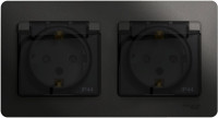Розетка 2 местная с З/К, крышкой и шторкой IP44, Антрацит, Glossa SE GSL000747