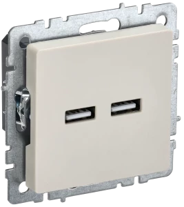 Розетка USB для зарядки, тип А+А 3,1А, Бежевый, Brite IEK BR-U21-D31-K10