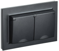Розетка 2-я c З/К с крышкой, влагозащищенная IP44, Черный, Brite IEK BR-R26-16-44-K02-F