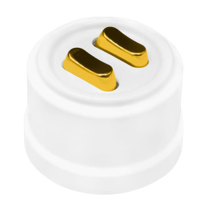 Выключатель пластик кнопочный 2 кл., Белый, ручка Золото, Bironi B1-222-21-G