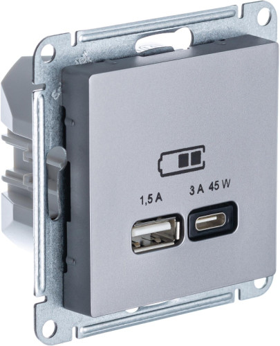 Розетка USB для быстрой зарядки, тип A+C 45Вт, Сталь, AtlasDesign SE ATN000929