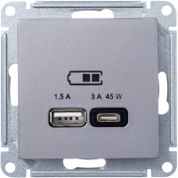 Розетка USB для быстрой зарядки, тип A+C 45Вт, Сталь, AtlasDesign SE ATN000929