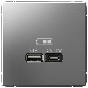Розетка USB для быстрой зарядки, тип A+C 45Вт, Сталь, ArtGallery SE GAL000929