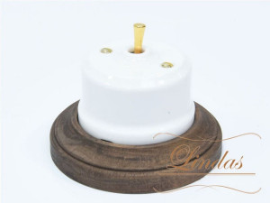 Выключатель керамика тумблерный 1 кл. перекрестный, Белый с латунной ручкой, Lindas 34610-G