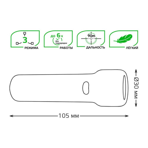 Ручной светодиодный фонарь Gauss аккумуляторный 105х30 50 лм GF202