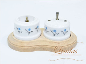 Кнопка-тумблер для диммера, Белый/Васильки с бронзовой ручкой, Lindas 34718-B