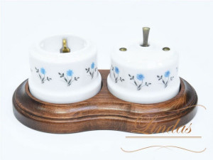 Кнопка-тумблер для диммера, Белый/Васильки с бронзовой ручкой, Lindas 34718-B