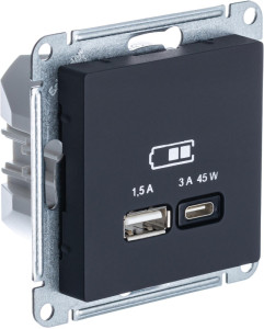 Розетка USB для быстрой зарядки, тип A+C 45Вт, Карбон, AtlasDesign SE ATN001029