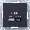 Розетка USB для быстрой зарядки, тип A+C 45Вт, Карбон, AtlasDesign SE ATN001029