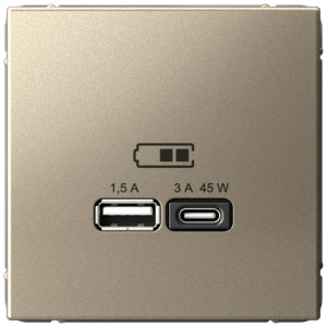 Розетка USB для быстрой зарядки, тип A+C 45Вт, Шампань, ArtGallery SE GAL000529