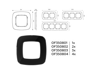 Рамка 4 местная стекло закаленное натуральное, Черный, OMEGA Radian Ambrella Volt OF350804