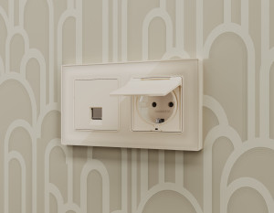 Розетка комп. с шторками RJ45 Cat. 6, Бежевый матовый, ALFA Quant Ambrella Volt MA332010