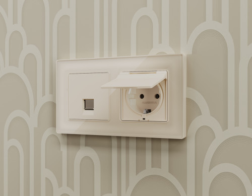 Розетка комп. с шторками RJ45 Cat. 6, Бежевый матовый, ALFA Quant Ambrella Volt MA332010